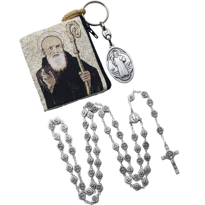 玫瑰念珠-圣本笃-锌合金-8mm（附钥匙扣和念珠包卡片） Catholic religious art