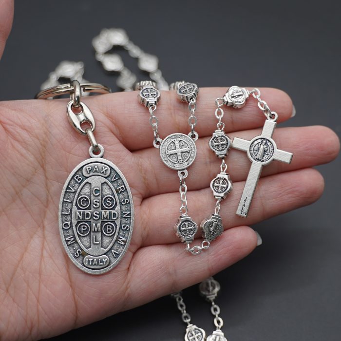 玫瑰念珠-圣本笃-锌合金-8mm（附钥匙扣和念珠包卡片） Catholic religious art