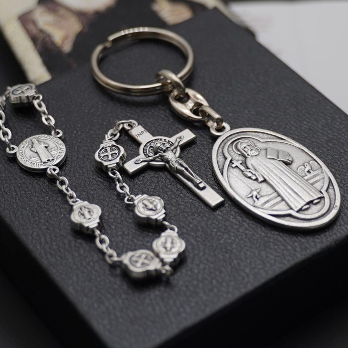 玫瑰念珠-圣本笃-锌合金-8mm（附钥匙扣和念珠包卡片） Catholic religious art