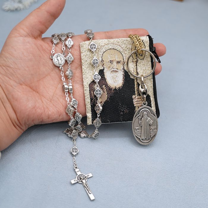 玫瑰念珠-圣本笃-锌合金-8mm（附钥匙扣和念珠包卡片） Catholic religious art