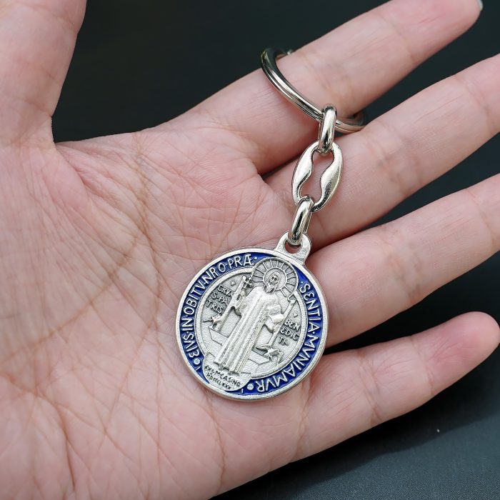 玫瑰念珠-圣本笃-蓝珐琅-锌合金-8mm（附钥匙扣和念珠盒卡片） Catholic religious art