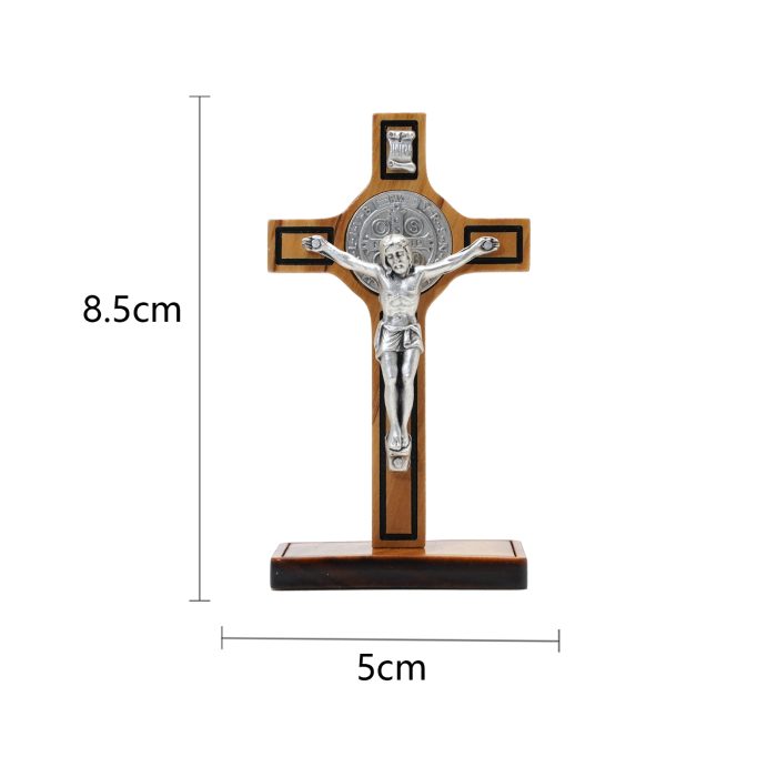 十字架-圣本笃-橄榄木制带底座带包装盒-8.5x5cm Catholic religious art