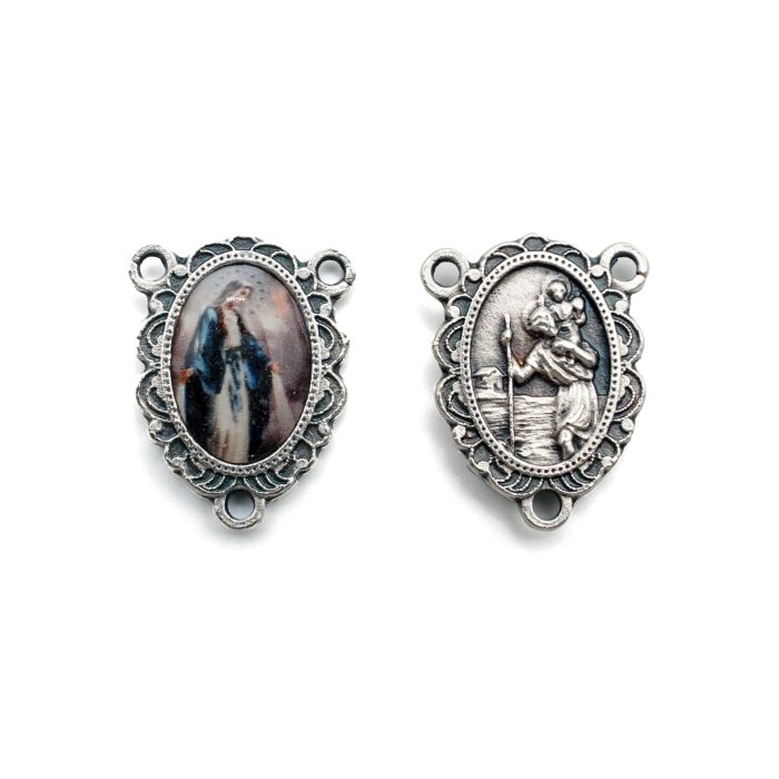 DIY三通-圣母显灵+圣基多福-锌合金-树脂-1.7cm Catholic religious art
