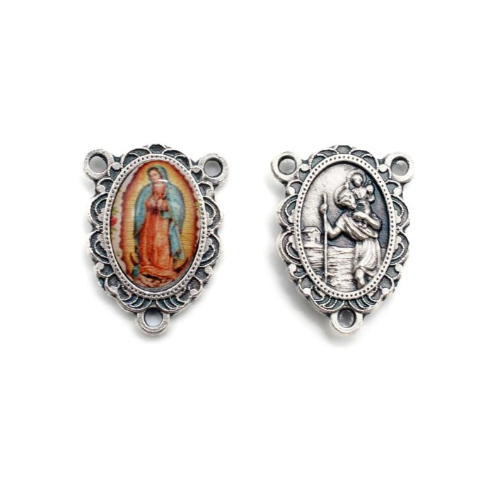 DIY三通-瓜达卢佩+圣基多福-锌合金-树脂-1.7cm Catholic religious art