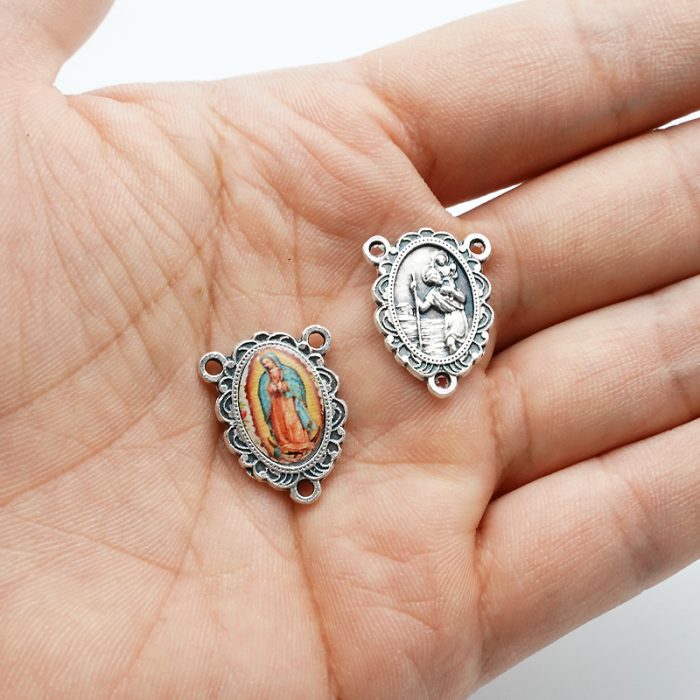 DIY三通-瓜达卢佩+圣基多福-锌合金-树脂-1.7cm Catholic religious art