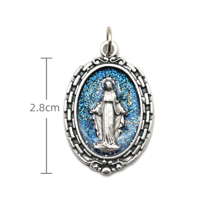 DIY小吊牌-圣母显灵-锌合金-蓝珐琅-2.8cm Catholic religious art