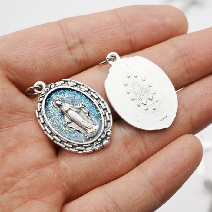 DIY小吊牌-圣母显灵-锌合金-蓝珐琅-2.8cm Catholic religious art