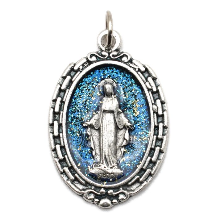 DIY小吊牌-圣母显灵-锌合金-蓝珐琅-2.8cm Catholic religious art