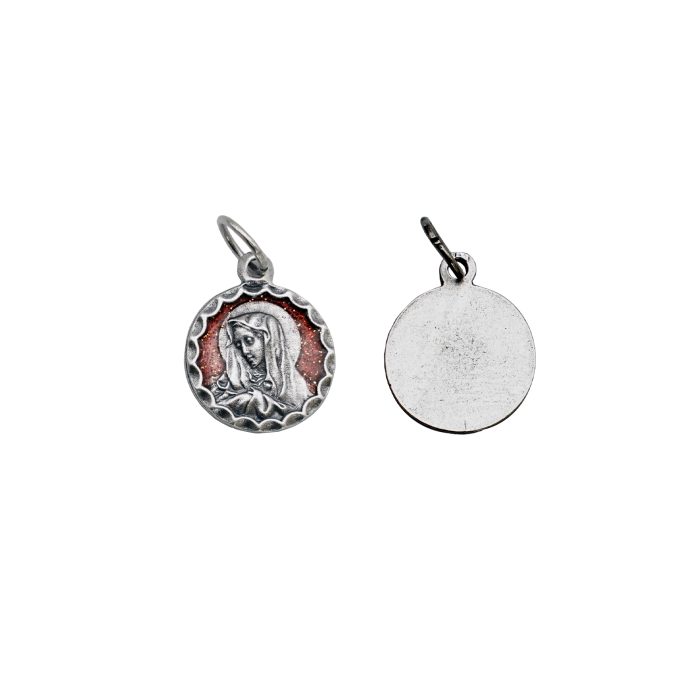 DIY小吊牌-七苦圣母-锌合金-镀银-红珐琅-1.4cm Catholic religious art