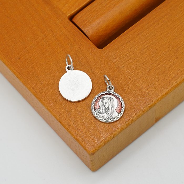 DIY小吊牌-七苦圣母-锌合金-镀银-红珐琅-1.4cm Catholic religious art