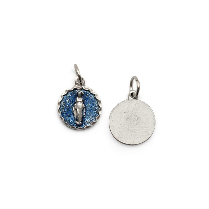 DIY小吊牌-显灵圣母-锌合金背面无字-蓝珐琅-1.4cm Catholic religious art