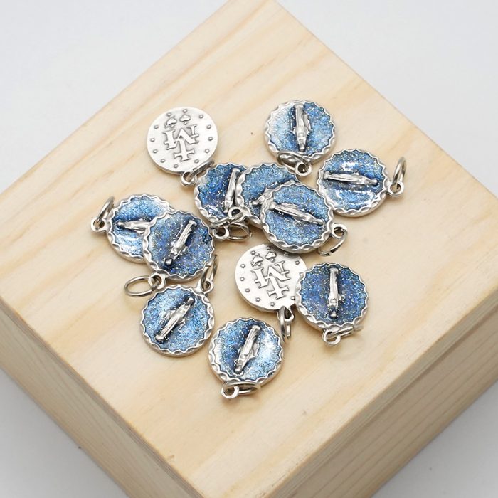 DIY小吊牌-显灵圣母-锌合金-蓝珐琅-1.4cm Catholic religious art