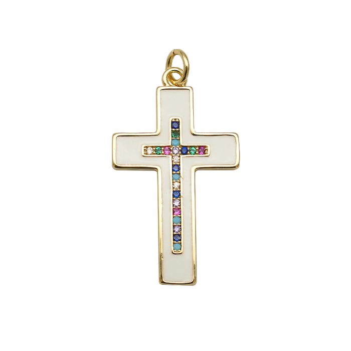 DIY十字架-彩钻白珐琅-黄铜-2.1x1.6cm Catholic religious art