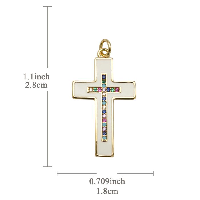 DIY十字架-彩钻白珐琅-黄铜-2.1x1.6cm Catholic religious art