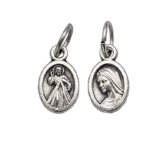 DIY小吊牌-椭圆圣母+上主慈悲-锌合金-1cm Catholic religious art