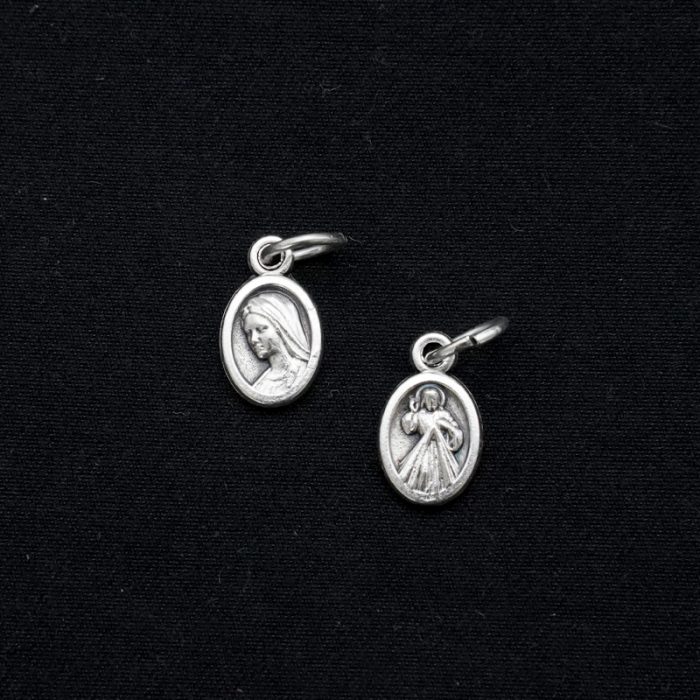 DIY小吊牌-椭圆圣母+上主慈悲-锌合金-1cm Catholic religious art