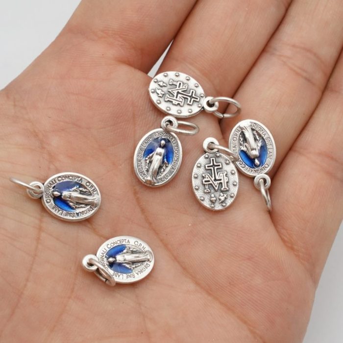 DIY小吊牌-显灵圣母-锌合金-蓝珐琅-1.2cm Catholic religious art
