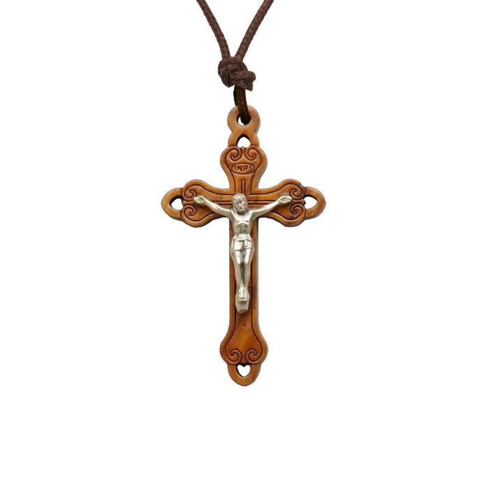 十字架-橄榄木-尖头设计合金圣尸-带挂绳带卡片带包装-3.7/5.3cm Catholic religious art