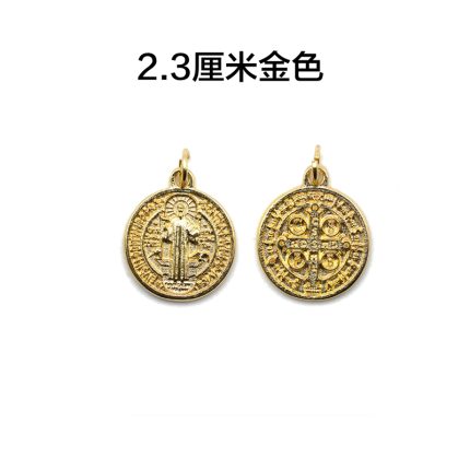 DIY小吊牌-圣本笃-锌合金-镀金-2.3cm