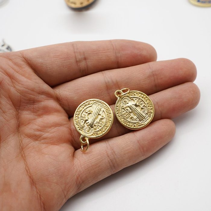 DIY小吊牌-圣本笃-锌合金-金色-2.0cm Catholic religious art