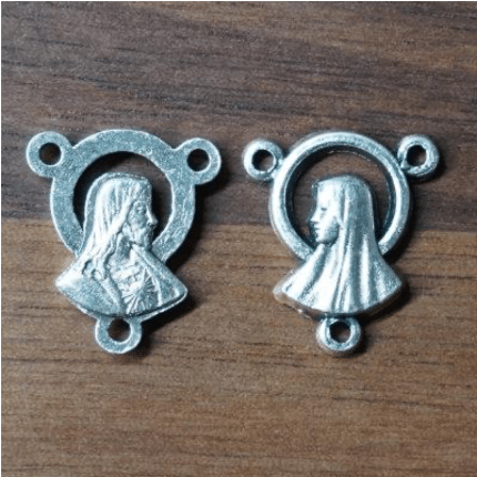 DIY三通-耶稣圣心+圣母-锌合金-1.3cm