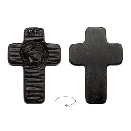 Wavy Cross Rosary Pendant with Jesus’ Thorn-Crowned Head (Ebony or Rosewood, 45 mm | 1.77 in)