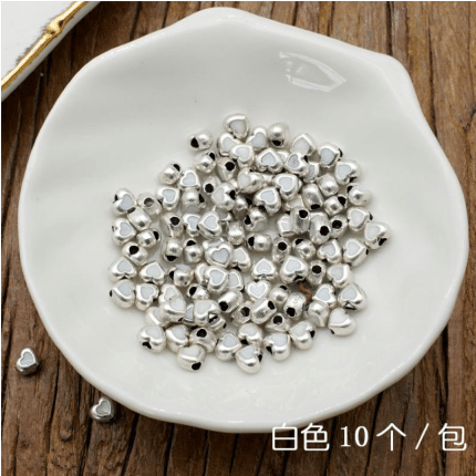 DIY珠子-普通款-小桃心-锌合金-珐琅白-0.36cm-10颗/包