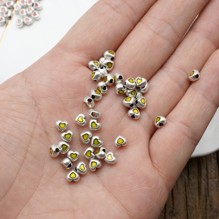 DIY珠子-普通款-小桃心-锌合金-珐琅黄-0.36cm-10颗/包 Catholic religious art