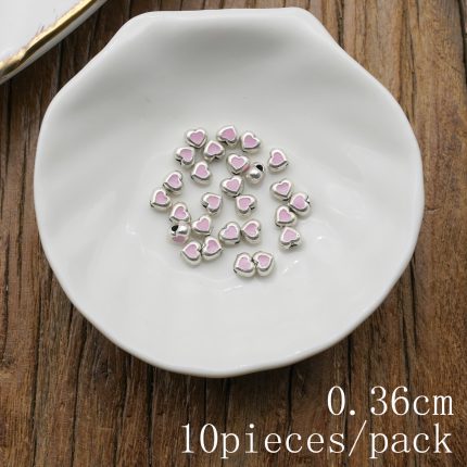 DIY珠子-普通款-小桃心-锌合金-珐琅粉-0.36cm-10颗/包