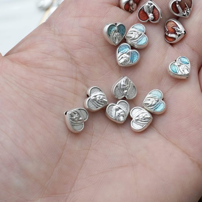 DIY珠子-瓜达卢佩圣母-桃心-锌合金-镀银-8mm-10颗/包 Catholic religious art