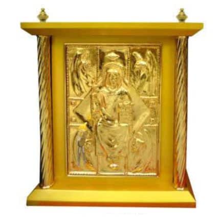 大型金色木制圣体龛，四福音设计，40x40xh50厘米 - 门尺寸33x20厘米