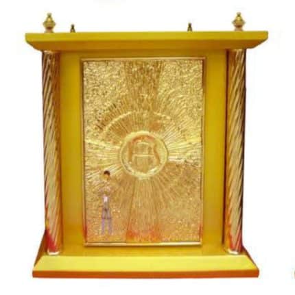 大型金色木制圣体龛，四柱IHS设计，40x40xh50厘米 - 门尺寸33x20厘米