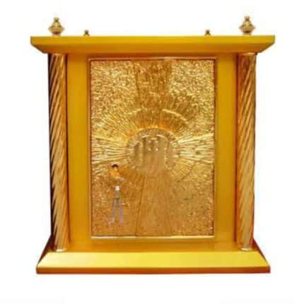 大型金色木制圣体龛，四柱IHS设计，40x40xh50厘米 - 门尺寸33x20厘米