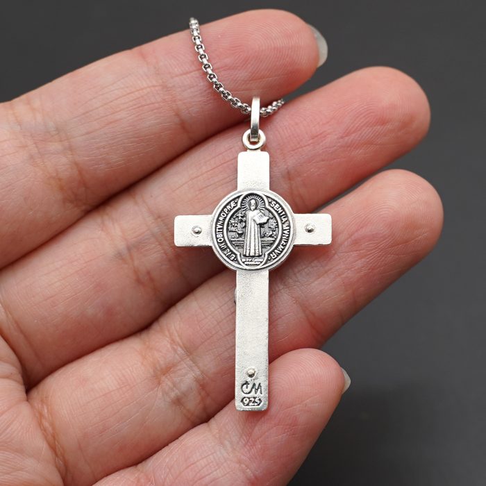 十字架-本笃-做旧-925银-3.5x2.1CM（送60厘米钛钢链） Catholic religious art