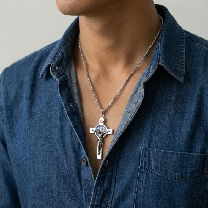 十字架-本笃-做旧-925银-3.5x2.1CM（送60厘米钛钢链） Catholic religious art