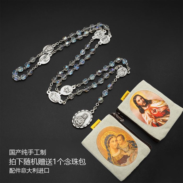 七苦念珠-1/2水晶-手工制-6mm Catholic religious art