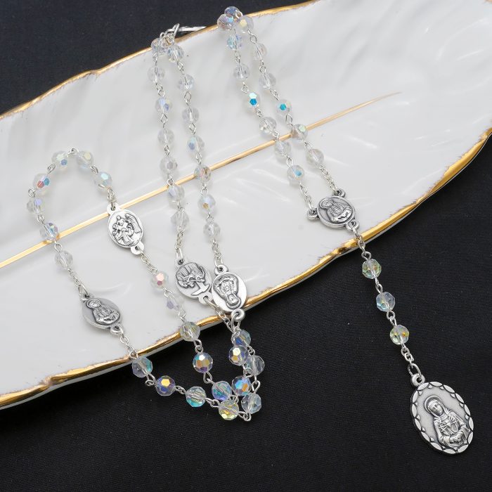 七苦念珠-1/2水晶-手工制-6mm Catholic religious art