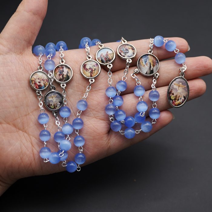 七苦念珠-蓝猫眼-九字针-念珠-8mm Catholic religious art