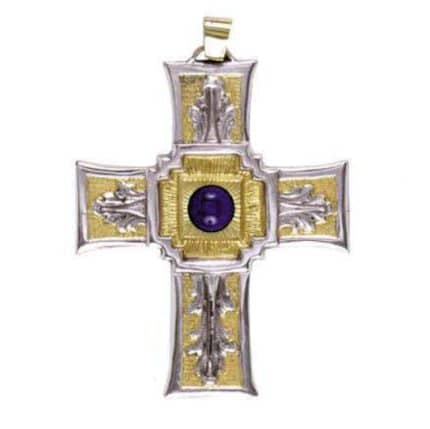 主教胸十字架吊坠-浮雕蓝石-黄铜-9×7cm