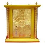 大型金色木制圣体龛，四柱IHS设计，40x40xh50厘米 - 门尺寸33x20厘米