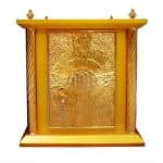 大型金色木制圣体龛，四柱IHS设计，40x40xh50厘米 - 门尺寸33x20厘米