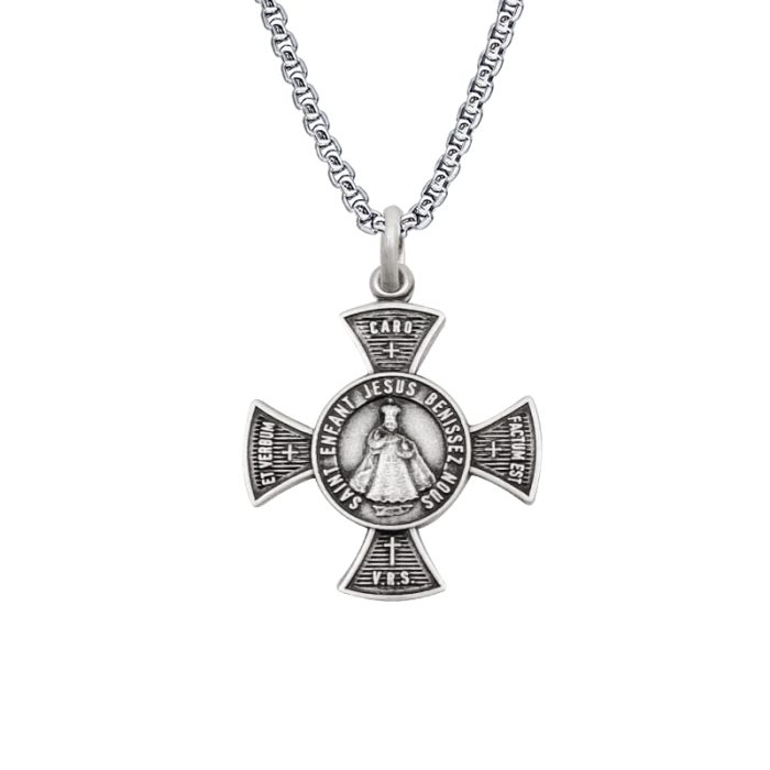 法国银圣牌-项链十字架-布拉格圣婴-925银-2cm（送60cm钛钢链） Catholic religious art