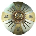 铸造黄铜壁挂圣体龛，带四福音像和展示，直径58厘米，内盒27x27x26厘米