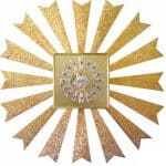 铸造黄铜壁挂圣体龛，门尺寸29x29厘米，内盒28x28x28厘米，放射线92x92厘米