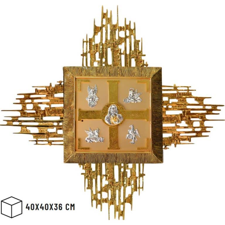 铸造黄铜壁挂圣体龛，门尺寸40x40厘米，内盒40x40x36厘米，放射线125x125厘米