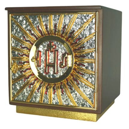 带木盒和展示的圣体龛，门尺寸22x22厘米，内盒30x30x28厘米