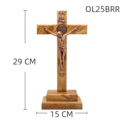 橄榄木苦像十字-红铜色圣尸带底座-25cm