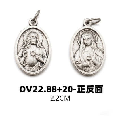 DIY小吊牌-耶稣圣心+圣母圣心-锌合金-2.2cm