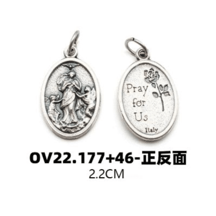 DIY小吊牌-解结圣母+玫瑰花-镀金-锌合金-2.2cm