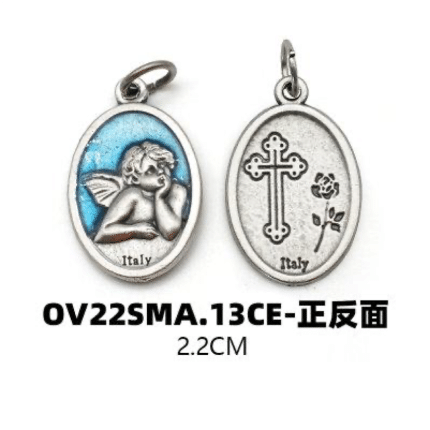 DIY小吊牌-拉斐尔小天使-锌合金-天蓝色-2.2cm
